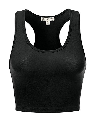 JJ Perfection Women's Basic Solid Knit Scoop Neck Racerback Crop Tank Top