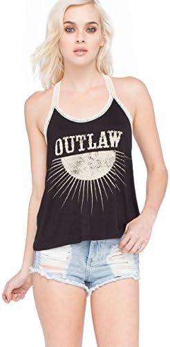 FULL TILT Outlaw Crochet Trim T Back Womens Tank, Black, Small