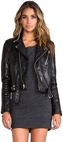Leather Fashion Stores Women's Lambskin Leather Bomber Biker Jacket X-Large Black
