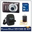 Canon PowerShot SD1300 IS Digital ELPH Camera (Brown) 4217B001, 12.1 Megapixel, 4x 28-112 mm Equivalent UA Zoom Lens, 2.7" LCD, DIGIC 4 Image Processor, 4 GB Memory Card, Camera Case, Lens Cleaning Kit