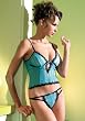 2 Piece Set: Aqua-Blue/Black Ribboned Lace Cami Top with Double-Strapped G-String