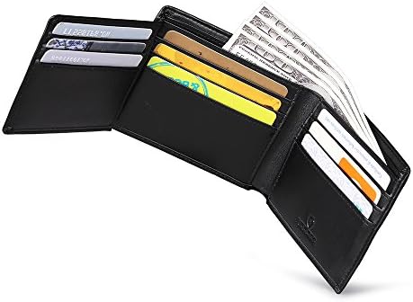 AECCEZ RFID Blocking Mens Genuine Leather Wallet Extra Capacity Trifold Hybrid Bifold Flipout ID