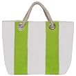 Cotton Canvas Kiwi Green and White Striped Bag with Rope Handle 18"Lx6W"x13.5"H