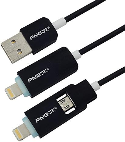 PNGXE High-speed 2 in 1 Led 8 Pin &amp; Micro Usb Sync Data Charging Cable Cord Connector for Iphone 6 6 Plus 5 / 5s / 5c / 6 / 6 Plus, Ipad Air, Ipod 5, Samsung, HTC, Motorola, Nokia, LG, Huawei (Black)