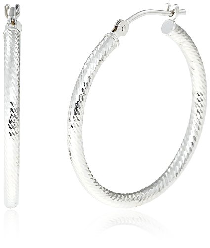 412mXyJcl3L 14k White Gold Diagonal DiamondCut Hoop Earrings