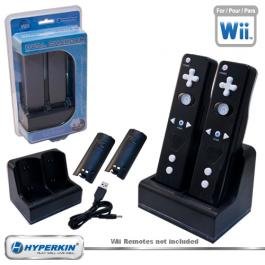 New Wii Hyperkin Dual Charger Black 2 Rechargeable Nimh Battery Packs Led Charge Indicator Lights