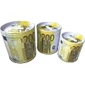 3 Spardosen im Set, 3 verschiedene Gr�ssen, 200 EURO Motiv, Metall