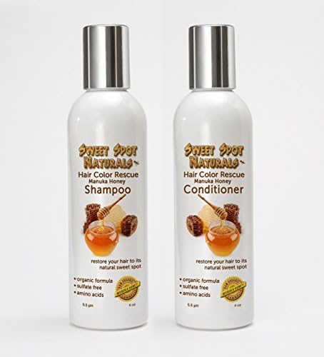 Hair Color Rescue, Best Shampoo and Conditioner Set for Chemically Damaged Hair. Concentrated Treatment for Dry, Frizzy, Brittle Hair. Natural Organic Moisturizing. Raw Manuka Honey, Organic Aloe Vera, Coconut Oil Extract. Sulfate Free, Paraben Free, Alcohol Free and Fragrance Free. Color Safe. 4oz, Great Travel Size.