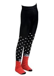 Girls Fashion Tights - Girls Leggings Black w/ Red Hearts Design - (Size XL - Ages 11-14 Years)