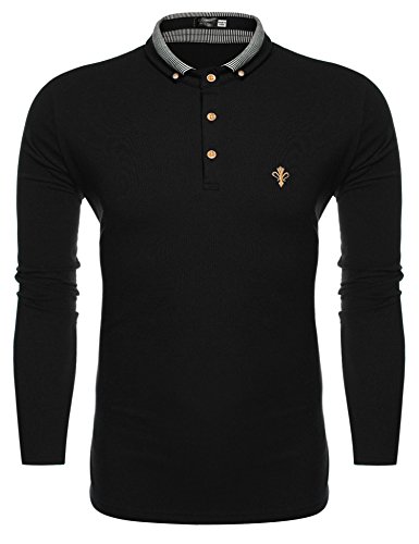 Coofandy Men's Long Sleeve Polo Shirts Casual Slim Fit Pullover With Collar