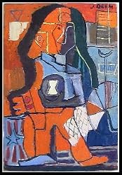 Prestidigitator, Early Original Modernist/Cubist Oil Painting on Board By Listed Artist Judith Deim (Also Known As Barbara Stevenson) - Unframed Artwork