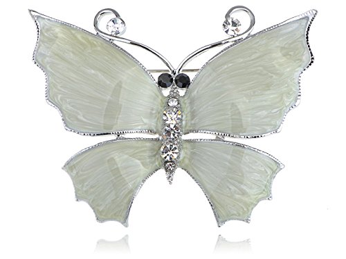 Hand Paint Pearlescent Enamel Wing Czech Crystal Rhinestone Butterfly Pin Brooch