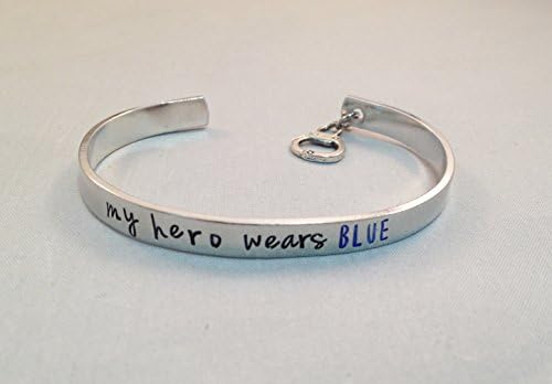 My Hero Wears Blue Hand Stamped Police Officer Wife Cuff Bracelet - Wife of a Cop - Hand Stamped Jewelry - Hero Bracelet