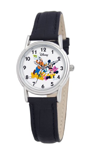 Disney Women's D078S005 Mickey Mouse and Friends Black Leather Strap Watch