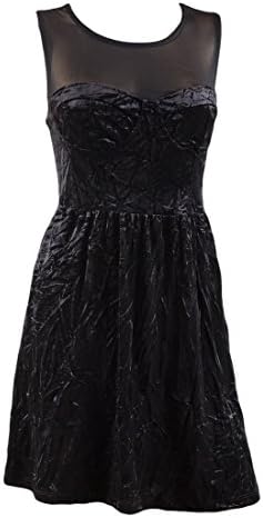 Ex Topshop Black Mesh Velvet Velour Party Skater Mini Dress US 8 Black