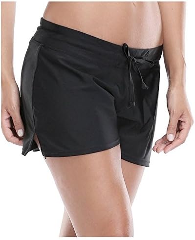 AISUVOLVO Women Board Shorts Swim Beach Swimwear Trunks Bottoms with Adjustable Ties (M(US 8-10), Black)