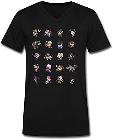 QINQING Overwatch Hero Design Men's Black Large V-neck T-Shirt