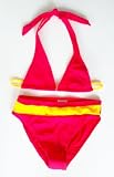 Girls/Young Miss 2 Pc Halter Swimsuit with Faux Belt in Fuschia/Yellow. Sizes 14-18