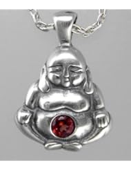 A Petite Buddha in Sterling Silver and Accented with a Genuine Garnet, Made in America