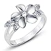 Metal Factory 925 Sterting Silver Plumeria Cubic Zirconia CZ w/Maile Leaf Hawaiian Flower Band Ring