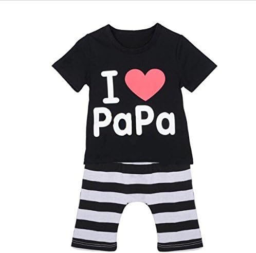 Syyeah Clothing Summer Set Boys Girls I Love Papa and Mama Short Sleeve T-shirt (3T, Black)