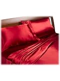 Red Satin Double Quilt Duvet Set With Fitted Sheet
