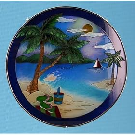 Stained Glass Window Art Palm Tree Beach Theme Decoration