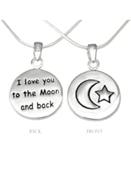 I Love You to the Moon and Back Pendant Necklace 925 Sterling Silver with 18" Italian Box Chain