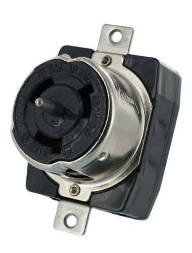 Leviton CS8169 50 Amp, 3PY, 480 Volt AC, Black and White Locking Flush Mount Receptacle, Industrial Grade, Grounding, California-Style, Black