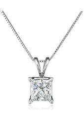 IGI Certified 10k White Gold Princess Diamond Pendant 3/4 Cttw 18"
