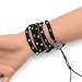 CHRISTINELLE Leather Wrap Bracelet, Beaded Bracelets for Women, Five Rows Matte Black Beads, 36