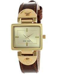Nine West Womens NW1086CHBN Gold-Tone and Brown Strap Watch