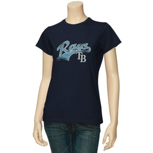 Tampa Bay Rays Ladies Navy Blue Distressed Arched Logo T-shirt (Large)