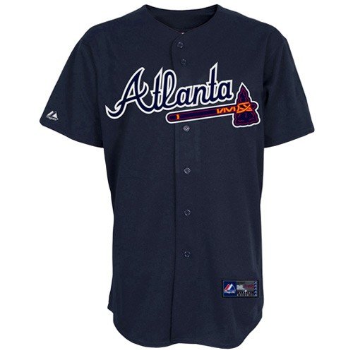 MLB Atlanta Braves Adult Short Sleeve 6 Button Synthetic Replica Jersey (Mar Nvy, Medium)