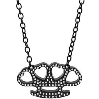 Kitchen Signs on Amazon Com Black Rhinestone Hearts Brass Knuckles Necklace Clothing