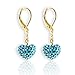 Young Girls Jewelry: Fashion Jewelry for Girls, 14K Gold Plated Heart Leverback Earrings - Teal Dangle Earrings for Kids