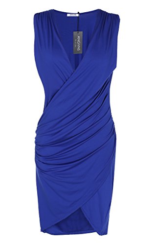 ANGVNS Women V Neck Sleeveless Cocktail Party Pleated Dress