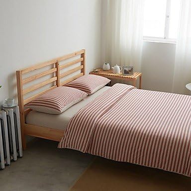 Shanshan Set Of 4 Muji Style 100% Cotton Knitted fabric Red Brown Stripe Duvet Covers