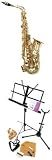 Alto Saxophone Beginner Student Pack with Reeds, Stand, Case, Hello Saxophone, Strap, Music Stand