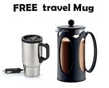 Bodum New Kenya 34-Ounce Coffee Press Black - With FREE 16 oz. Stainless Steel 12V Heated Travel Mug