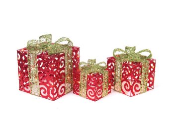 6 Mod Holiday Red/Green Lighted Christmas Gift 