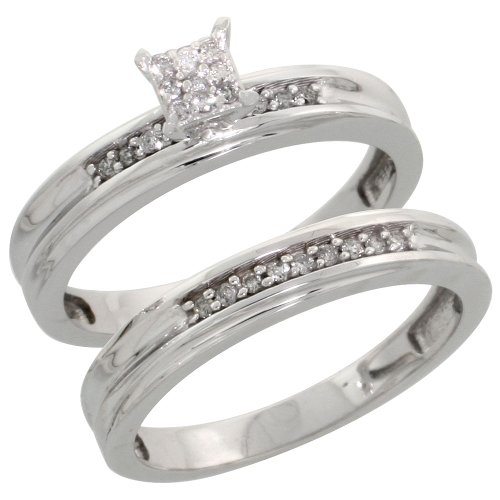 Cheap Sterling Silver 2-Piece Diamond Engagement Ring Set, w/ 0.09 Carat Brilliant Cut Diamonds, 1/8 in. (3.5mm) wide, Size 10 Reviews