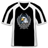 Firefighter Emblem With Wings and Bald Eagle Mens Sport Ringer T-shirt, Fire Rescue Emblem Mens V-Neck Tee