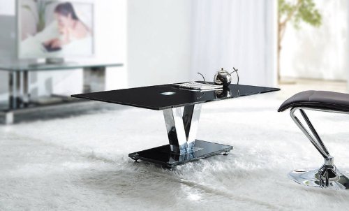 Contemporary Holly V Rectangular Coffee Table in Black Glass & Chrome Supports 412niBQ694L