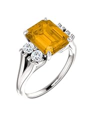 Platinum 10.00x8.00mm Emerald Cut Citrine and Diamond Ring -- LIFETIME WARRANTY