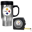 Pittsburgh Steelers 16oz Travel Mug & Tape Measure Gift Set - Primary Logo NFL Football