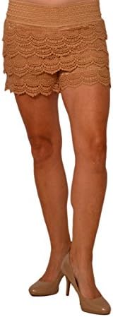 Crochet Lace Tiered Skort Shorts - Tan - Medium