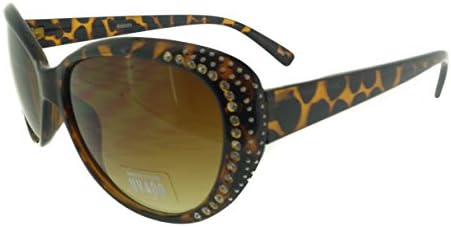 Oversized Ladies Designer Sunglasses with Rhinestone Rims - Tortoise