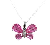 Beautiful 925 Sterling Silver Pink Ice CZ Cubic Zirconia Butterfly Pendant Necklace on 18 Sterling Chain