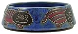 16 Oz. MARA COLLECTION Stoneware KITTEN CAT Pet FEEDING Or WATER Dish BOWL Abstract Kitties BLUE